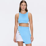 Bodrum Blue-White Duo-Colored Enamel Button Crop Top | Moeva | Crop Top | Each week unveils new pieces—luxury swimwear, fluid resort silhouettes, and elevated summer-to-evening essentials designed to carry you from coastal escapes to city nights.