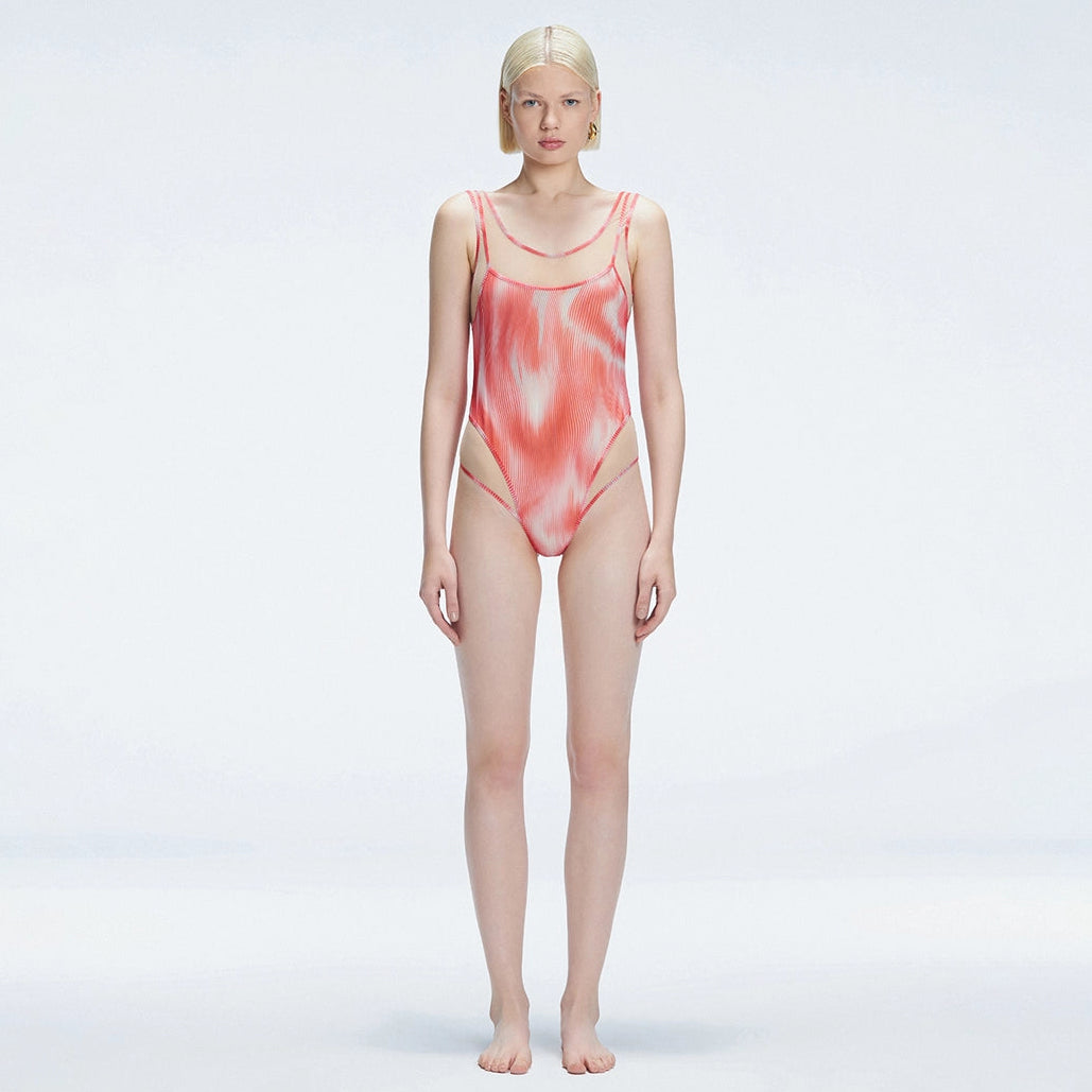 Calista Red Plunge Scoop Neck Swimsuit | Moeva | Swimsuit | Each week unveils new pieces—luxury swimwear, fluid resort silhouettes, and elevated summer-to-evening essentials designed to carry you from coastal escapes to city nights.