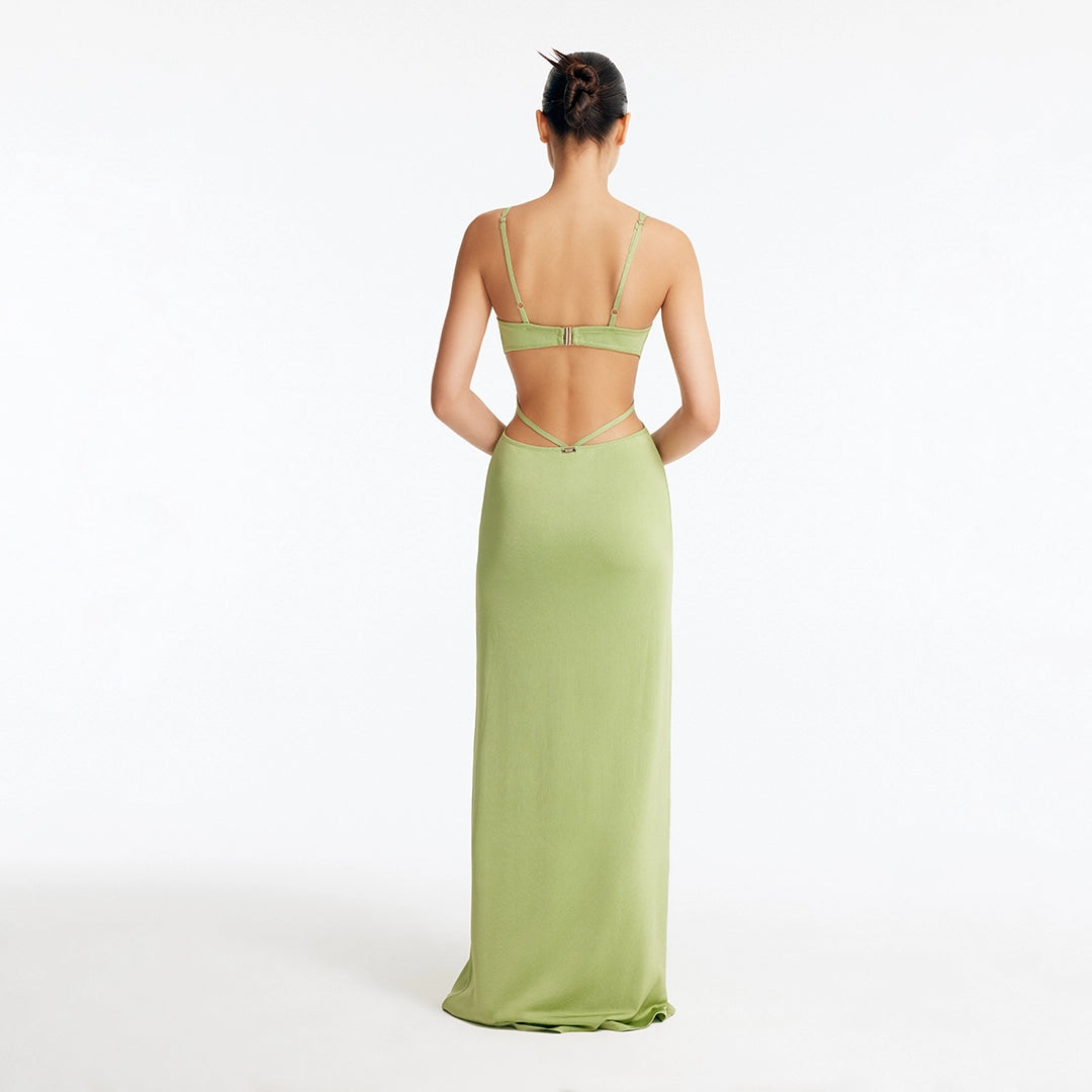 Calla Green Knitted U-Wire Maxi Dress with Cut-Outs | Moeva | Dress | Each week unveils new pieces—luxury swimwear, fluid resort silhouettes, and elevated summer-to-evening essentials designed to carry you from coastal escapes to city nights.