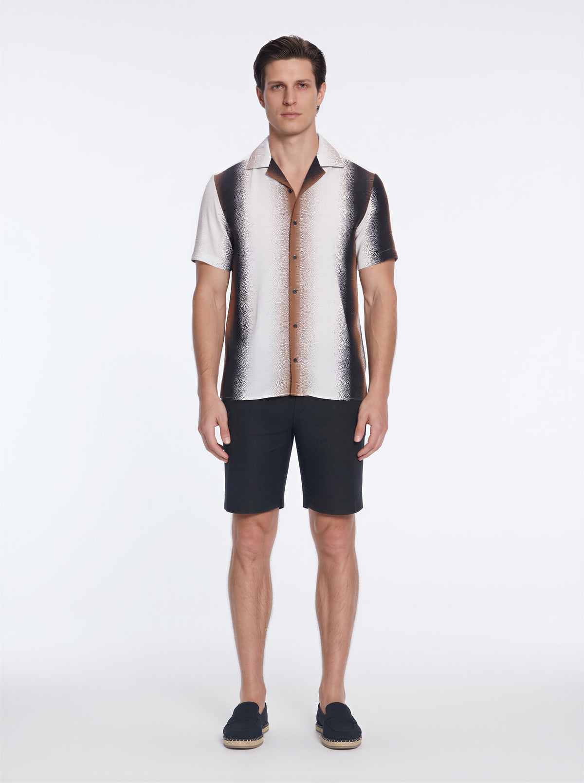 Caspian Black Degraded Tencel Camp-Collar Shirt | Moeva | Shirt | Each week unveils new pieces—luxury swimwear, fluid resort silhouettes, and elevated summer-to-evening essentials designed to carry you from coastal escapes to city nights.