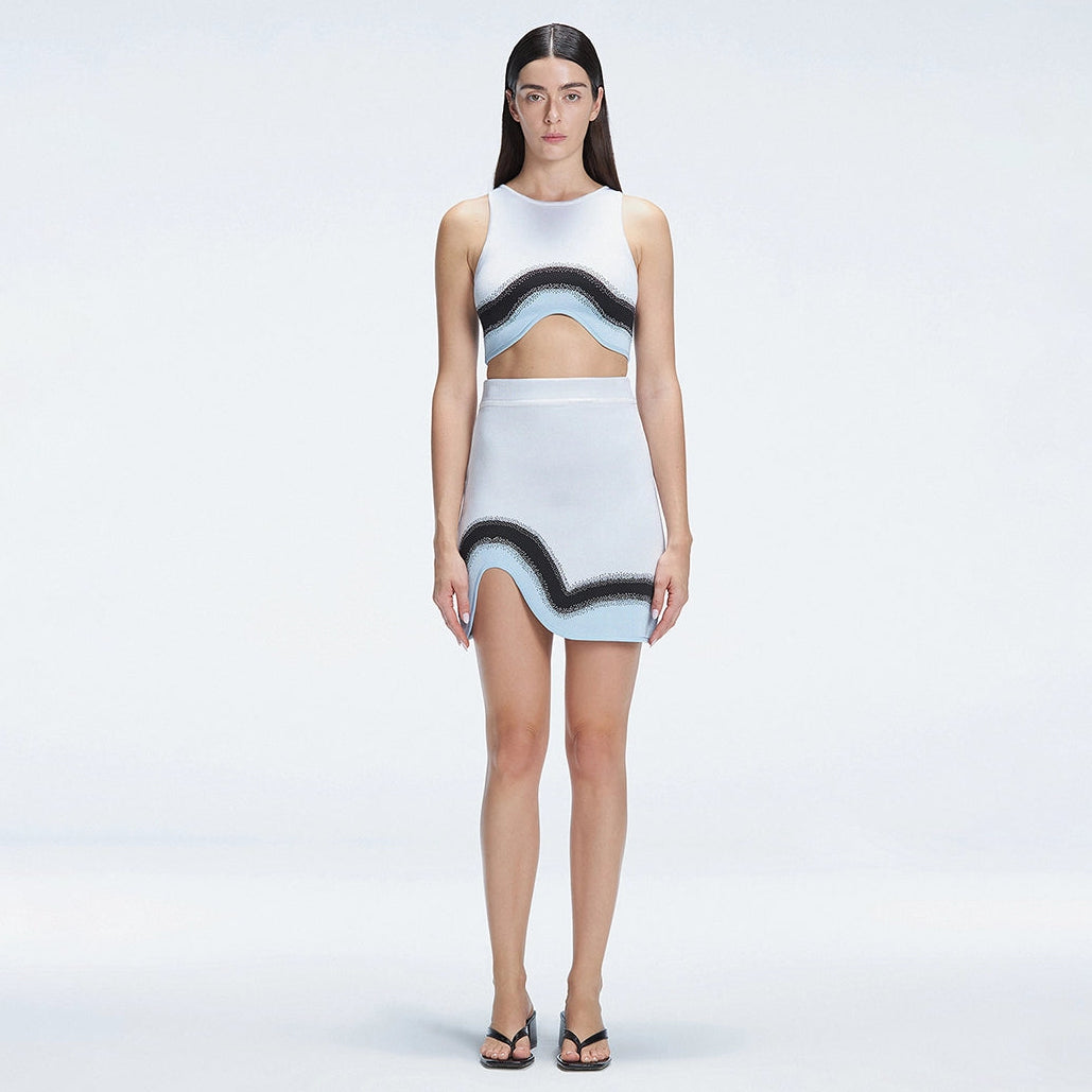 Cecilia Knit Sleeveless Crop Top and Lydia Knit Mini Skirt Blue Degraded Set | Moeva | Set | Each week unveils new pieces—luxury swimwear, fluid resort silhouettes, and elevated summer-to-evening essentials designed to carry you from coastal escapes to city nights.