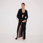Chad Long Sleeve Belted Knitted Mesh Black Kaftan | Moeva | Kaftans | Each week unveils new pieces—luxury swimwear, fluid resort silhouettes, and elevated summer-to-evening essentials designed to carry you from coastal escapes to city nights.