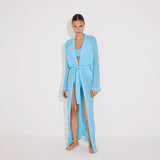 Chad Long Sleeve Belted Knitted Mesh Blue Kaftan | Moeva | Kaftans | Each week unveils new pieces—luxury swimwear, fluid resort silhouettes, and elevated summer-to-evening essentials designed to carry you from coastal escapes to city nights.