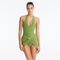 Clementine Green Halterneck Swimsuit with Tie-Front Skirt Detail | Moeva | Swimsuit | Each week unveils new pieces—luxury swimwear, fluid resort silhouettes, and elevated summer-to-evening essentials designed to carry you from coastal escapes to city nights.