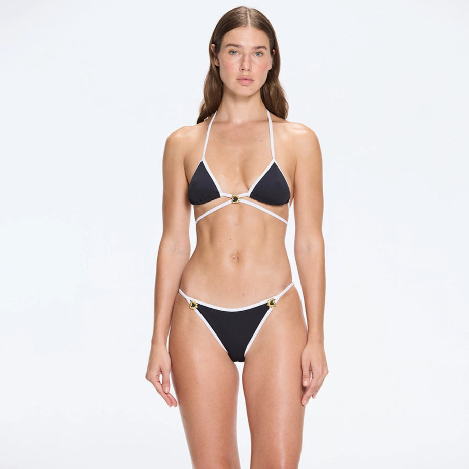 Cobie Black-White Triangle Mid Coverage Textured Bikini Set | Moeva | Bikini Sets | Each week unveils new pieces—luxury swimwear, fluid resort silhouettes, and elevated summer-to-evening essentials designed to carry you from coastal escapes to city nights.