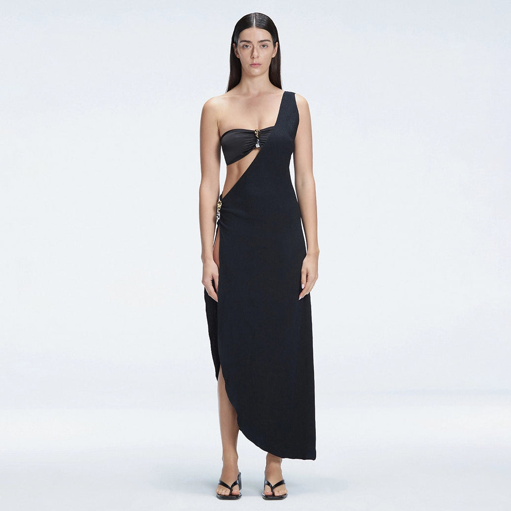 Coraline Black One Shoulder Asymetrical Maxi Dress | Moeva | Dress | Each week unveils new pieces—luxury swimwear, fluid resort silhouettes, and elevated summer-to-evening essentials designed to carry you from coastal escapes to city nights.