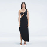 Coraline Black One Shoulder Asymetrical Maxi Dress | Moeva | Beachwear Dresses | Each week unveils new pieces—luxury swimwear, fluid resort silhouettes, and elevated summer-to-evening essentials designed to carry you from coastal escapes to city nights.
