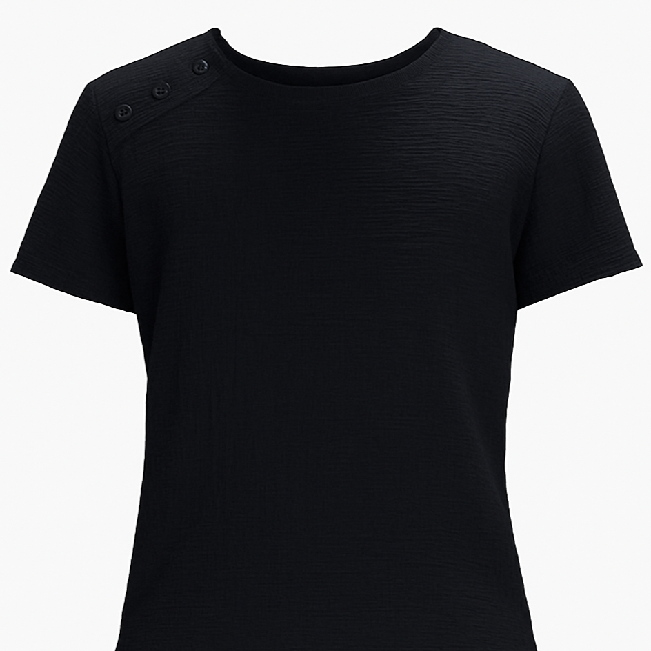 George Black Cotton T-Shirt with Button Detail | Moeva | T-Shirt | Each week unveils new pieces—luxury swimwear, fluid resort silhouettes, and elevated summer-to-evening essentials designed to carry you from coastal escapes to city nights.