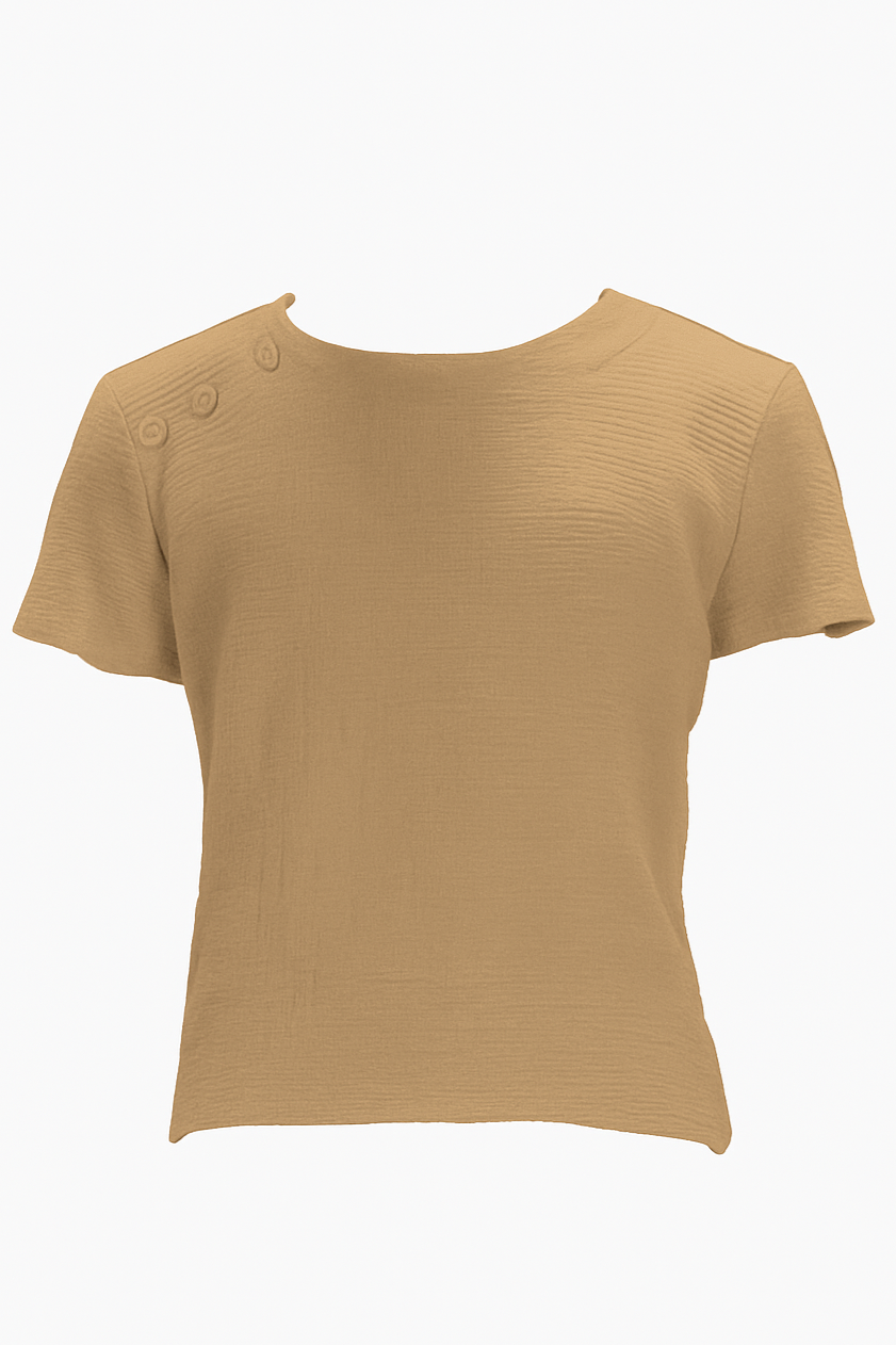 George Nude Cotton T-Shirt with Button Detail | Moeva | T-Shirt | Each week unveils new pieces—luxury swimwear, fluid resort silhouettes, and elevated summer-to-evening essentials designed to carry you from coastal escapes to city nights.