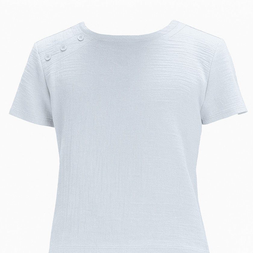 George White Cotton T-Shirt with Button Detail | Moeva | T-Shirt | Each week unveils new pieces—luxury swimwear, fluid resort silhouettes, and elevated summer-to-evening essentials designed to carry you from coastal escapes to city nights.