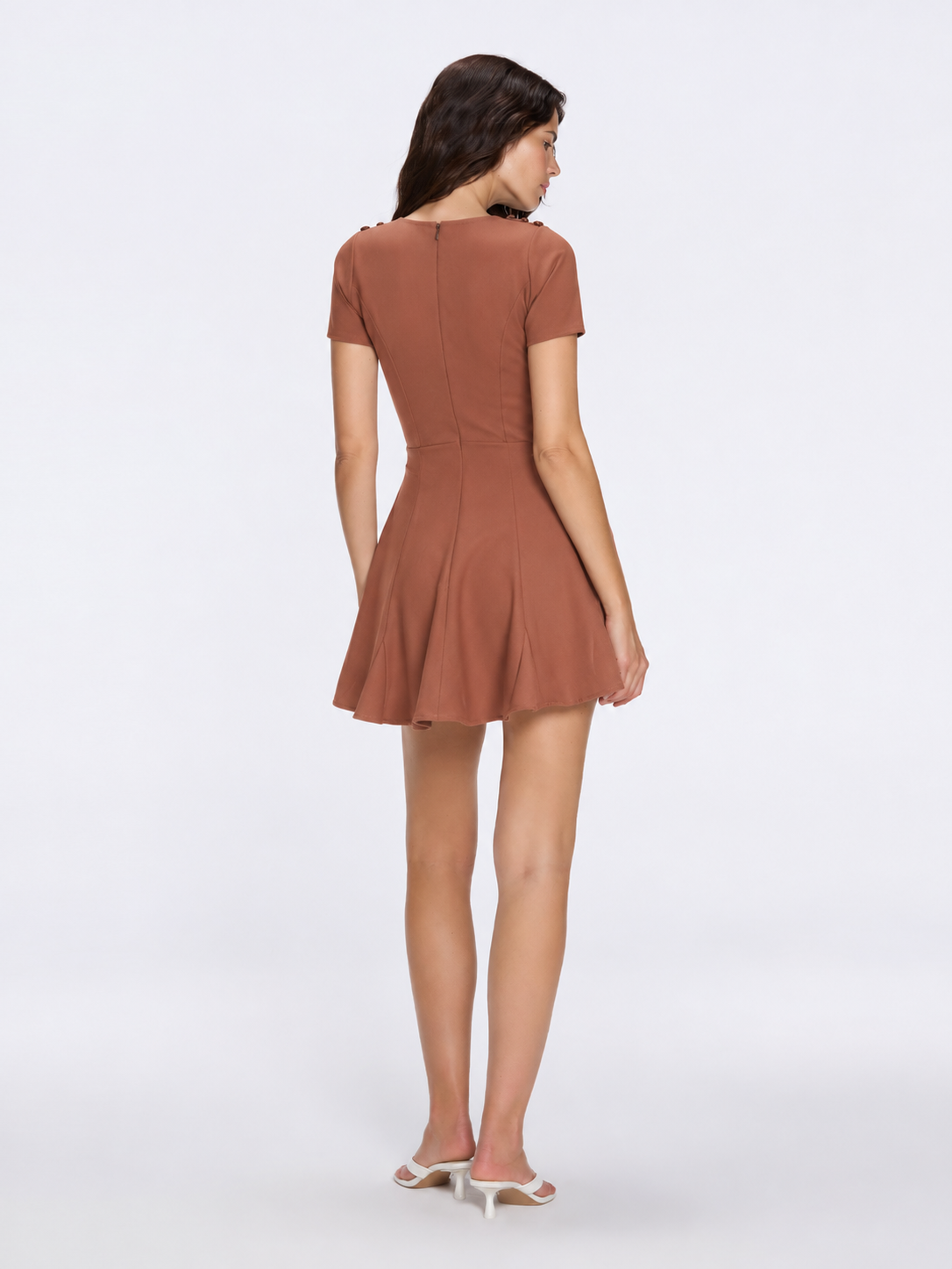 Derin Brown Short-Sleeve Mini Dress by Moeva | Dress from MOEVA's luxury swimwear and resortwear collection, perfect for beach days, resort escapes and summer styling.