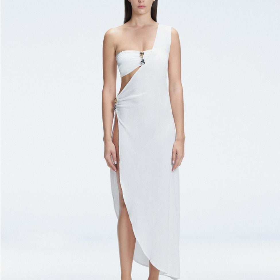 Rosa Crespo-Coraline White One Shoulder Asymetrical Maxi Dress | Moeva | Dress | Each week unveils new pieces—luxury swimwear, fluid resort silhouettes, and elevated summer-to-evening essentials designed to carry you from coastal escapes to city nights.