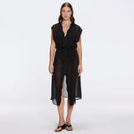 Dela Sleeveless Wavy-Trim Belted Sheer Black Kaftan | Moeva | Kaftans | Each week unveils new pieces—luxury swimwear, fluid resort silhouettes, and elevated summer-to-evening essentials designed to carry you from coastal escapes to city nights.