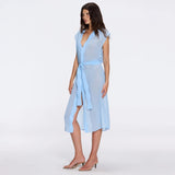 Dela Sleeveless Wavy-Trim Belted Sheer Blue Kaftan | Moeva | Kaftans | Each week unveils new pieces—luxury swimwear, fluid resort silhouettes, and elevated summer-to-evening essentials designed to carry you from coastal escapes to city nights.