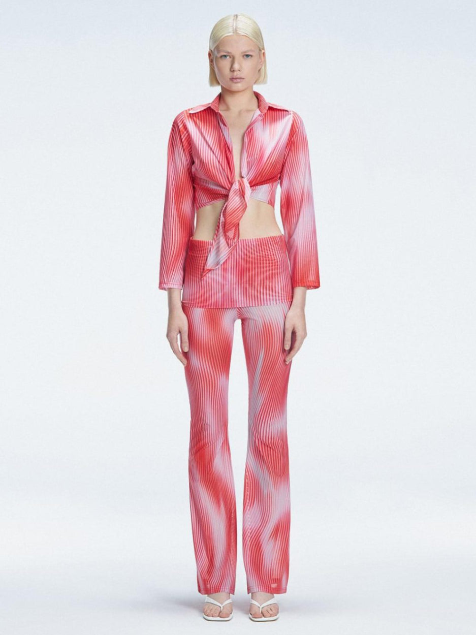 Greta Red Long Sleeve Tie Front Shirt | Moeva | Shirt | Each week unveils new pieces—luxury swimwear, fluid resort silhouettes, and elevated summer-to-evening essentials designed to carry you from coastal escapes to city nights.