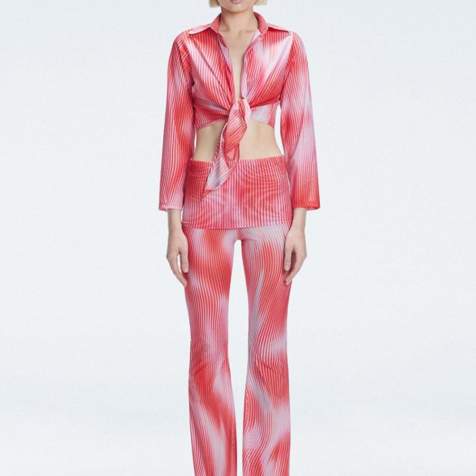 Greta Red Long Sleeve Tie Front Shirt | Moeva | Shirt | Each week unveils new pieces—luxury swimwear, fluid resort silhouettes, and elevated summer-to-evening essentials designed to carry you from coastal escapes to city nights.