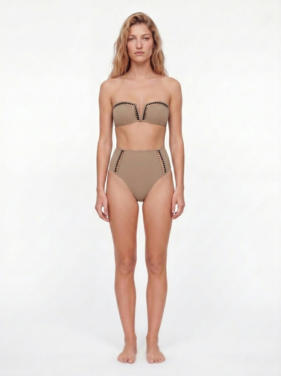 Elarae Nude-Black High Waisted Bikini Bottom by Moeva | Bikini Bottom from MOEVA's luxury swimwear and resortwear collection, perfect for beach days, resort escapes and summer styling.