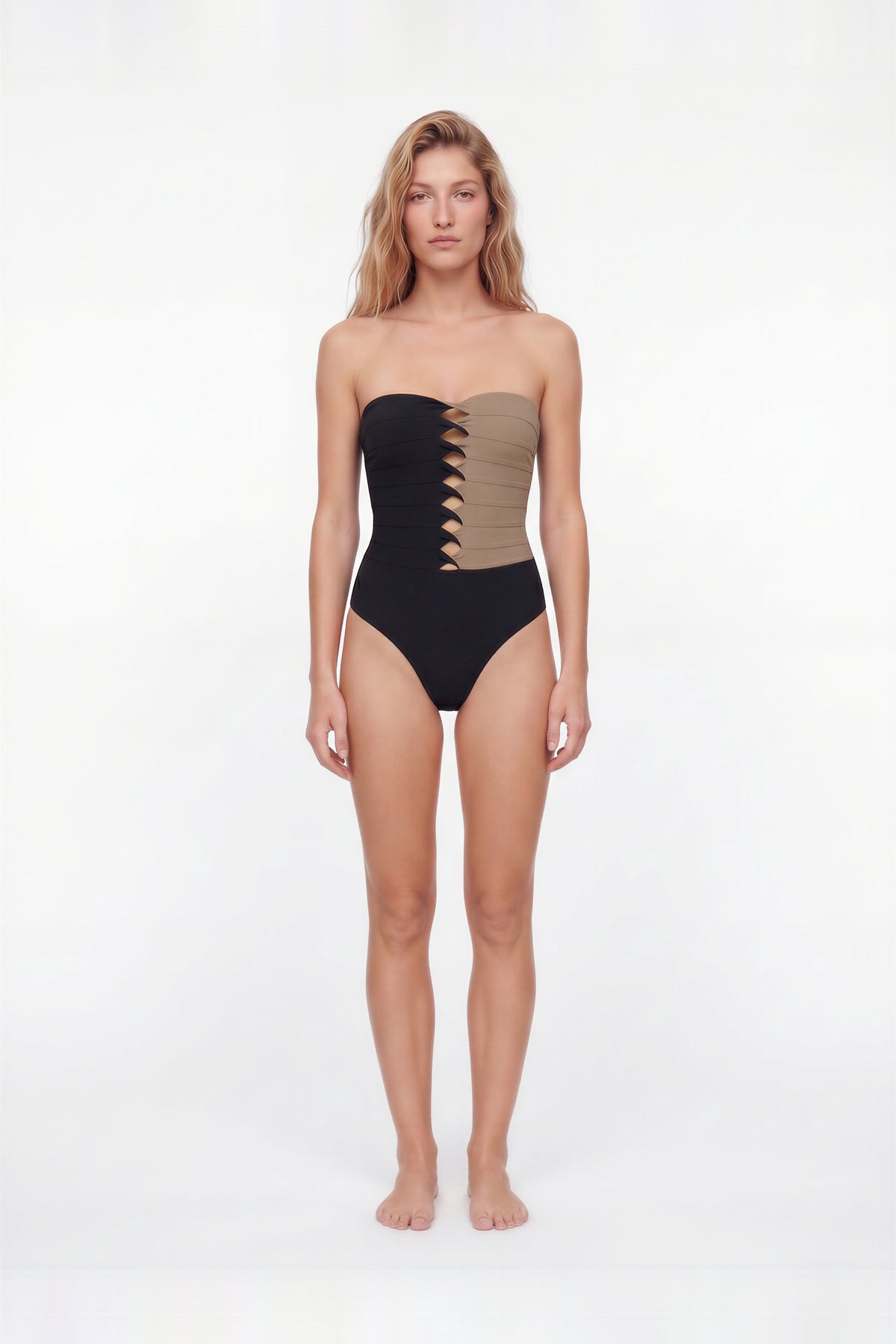 Elixara Nude-White Bandeau Cut-Out One Piece Swimsuit by Moeva | Swimsuit from MOEVA's luxury swimwear and resortwear collection, perfect for beach days, resort escapes and summer styling.