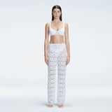 Elysia White Lace Crochet High-Waist Pants