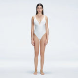 Emma White V Neck Satin Swimsuit | Moeva | One-Piece | Each week unveils new pieces—luxury swimwear, fluid resort silhouettes, and elevated summer-to-evening essentials designed to carry you from coastal escapes to city nights.