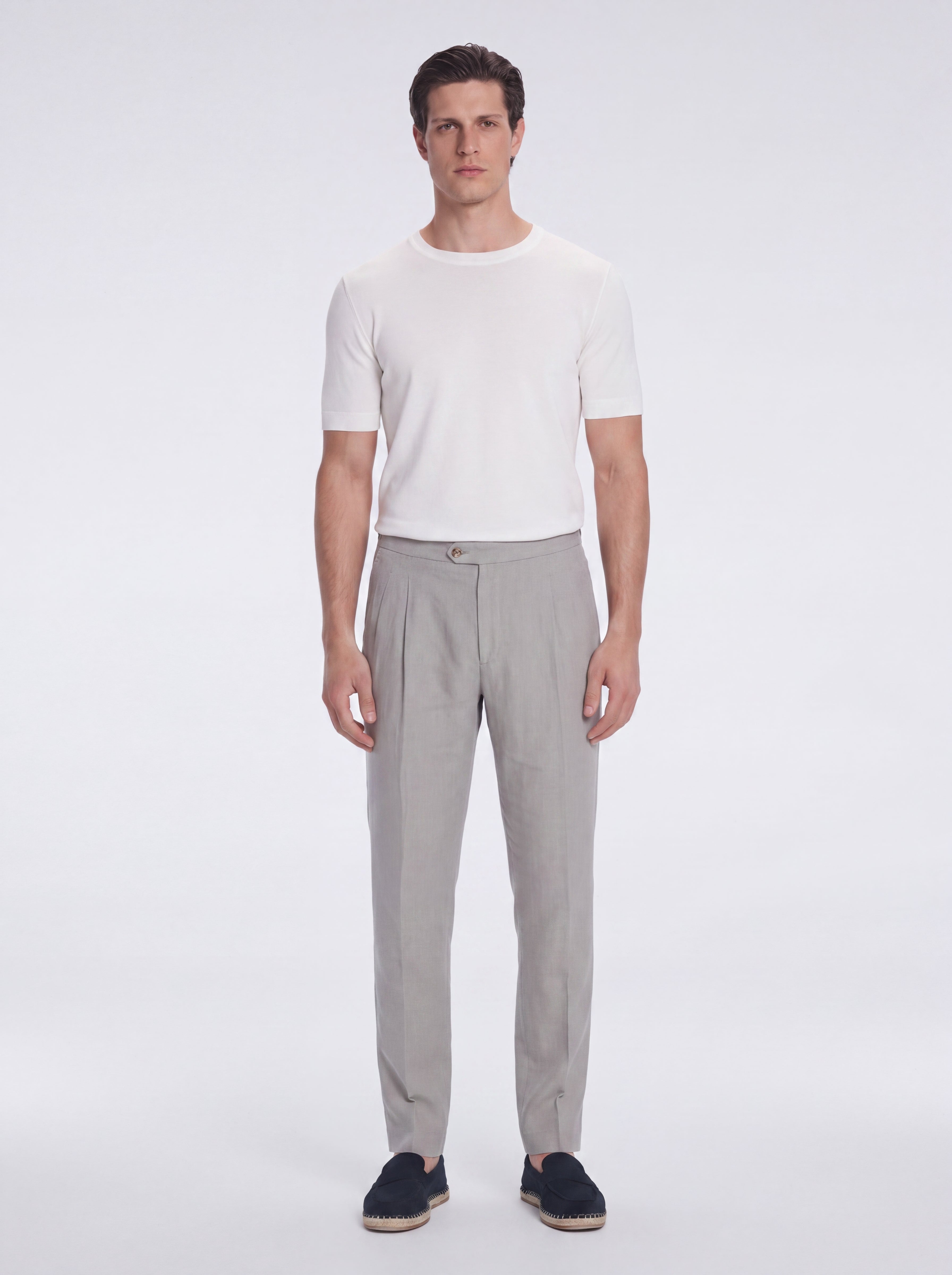 Enzo Grey Linen Straight-Leg Pants | Moeva | Pants | Each week unveils new pieces—luxury swimwear, fluid resort silhouettes, and elevated summer-to-evening essentials designed to carry you from coastal escapes to city nights.