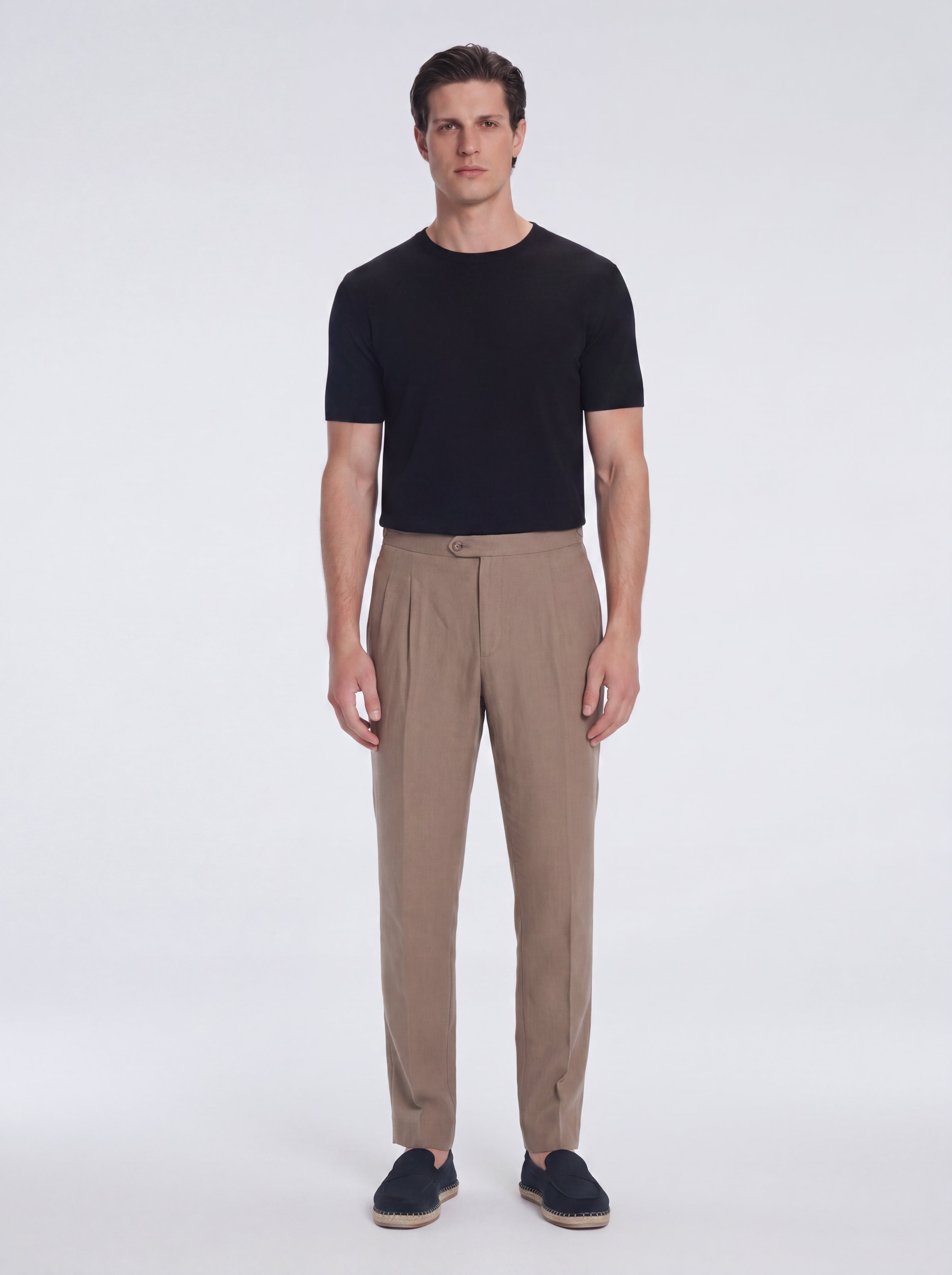 Enzo Taupe Linen Straight-Leg Pants | Moeva | Pants | Each week unveils new pieces—luxury swimwear, fluid resort silhouettes, and elevated summer-to-evening essentials designed to carry you from coastal escapes to city nights.