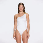 Esterelle One Shoulder Gold Detailed Satin White Swimsuit | Moeva | Swimsuit | Each week unveils new pieces—luxury swimwear, fluid resort silhouettes, and elevated summer-to-evening essentials designed to carry you from coastal escapes to city nights.