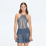 Eze Metallic Knit High-Waist Mini Blue Skirt | Moeva | Skirt | Each week unveils new pieces—luxury swimwear, fluid resort silhouettes, and elevated summer-to-evening essentials designed to carry you from coastal escapes to city nights.