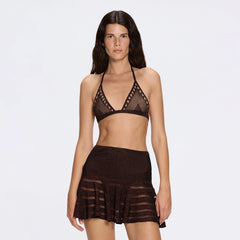 Eze Metallic Knit High-Waist Mini Brown Skirt | Moeva | Skirt | Each week unveils new pieces—luxury swimwear, fluid resort silhouettes, and elevated summer-to-evening essentials designed to carry you from coastal escapes to city nights.