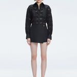 Nola Black Long Sleeve Cotton Shirt and Elise Black Linen Mini Skort Set | Moeva | Set | Each week unveils new pieces—luxury swimwear, fluid resort silhouettes, and elevated summer-to-evening essentials designed to carry you from coastal escapes to city nights.