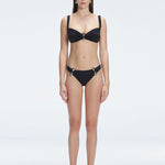 Emilia Black Bikini Bottom with mid-rise cut, stylish buckle detail, and fully lined construction.
