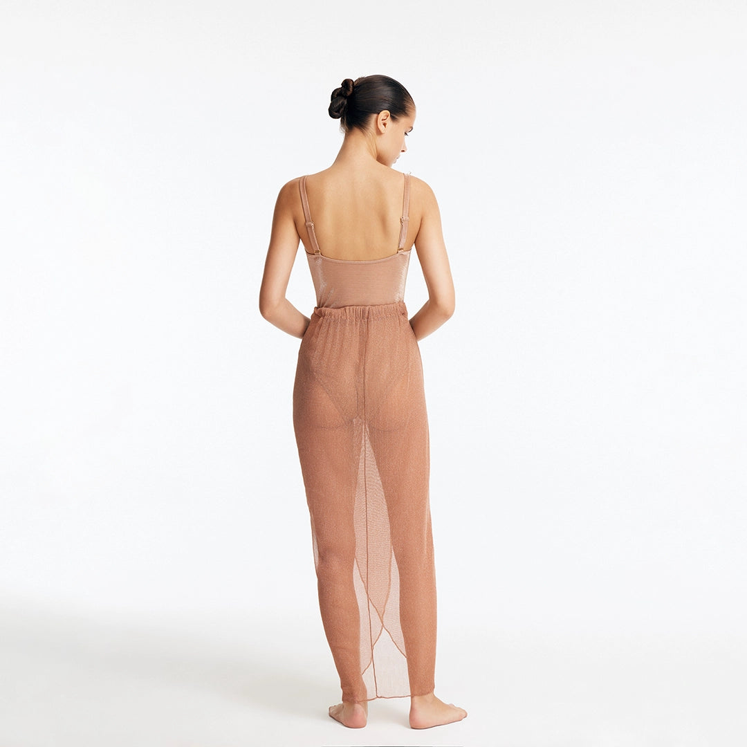 Fern Bronze Mesh Maxi Skirt | Moeva | Skirt | Each week unveils new pieces—luxury swimwear, fluid resort silhouettes, and elevated summer-to-evening essentials designed to carry you from coastal escapes to city nights.