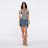 Ferrat Blue Metallic Knitted Halter Mini Dress | Moeva | Dress | Each week unveils new pieces—luxury swimwear, fluid resort silhouettes, and elevated summer-to-evening essentials designed to carry you from coastal escapes to city nights.