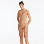 Flora Bronze Scoop-Neck Swimsuit with Beaded Macrame Overlay | Moeva | Swimsuit | Each week unveils new pieces—luxury swimwear, fluid resort silhouettes, and elevated summer-to-evening essentials designed to carry you from coastal escapes to city nights.