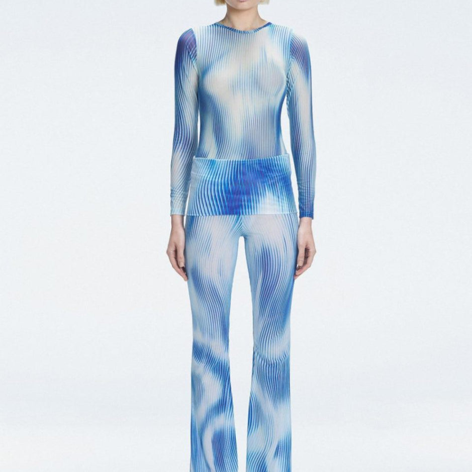 Freya Blue Optical High Waist Pant | Moeva | Pants | Each week unveils new pieces—luxury swimwear, fluid resort silhouettes, and elevated summer-to-evening essentials designed to carry you from coastal escapes to city nights.