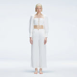 Gemma White Linen Square Neck - Long Sleeve Crop Top | Moeva | Top | Each week unveils new pieces—luxury swimwear, fluid resort silhouettes, and elevated summer-to-evening essentials designed to carry you from coastal escapes to city nights.