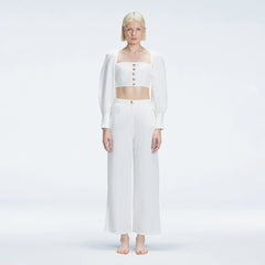 Gemma White Linen Square Neck - Long Sleeve Crop Top | Moeva | Top | Each week unveils new pieces—luxury swimwear, fluid resort silhouettes, and elevated summer-to-evening essentials designed to carry you from coastal escapes to city nights.