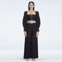 Valencia Black Linen High Waist Pant | Moeva | Pants | Each week unveils new pieces—luxury swimwear, fluid resort silhouettes, and elevated summer-to-evening essentials designed to carry you from coastal escapes to city nights.