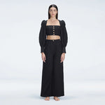 Gemma Black Linen Square Neck - Long Sleeve Crop Top | Moeva | Top | Each week unveils new pieces—luxury swimwear, fluid resort silhouettes, and elevated summer-to-evening essentials designed to carry you from coastal escapes to city nights.