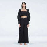 Gemma Black Linen Square Neck - Long Sleeve Crop Top | Moeva | Top | Each week unveils new pieces—luxury swimwear, fluid resort silhouettes, and elevated summer-to-evening essentials designed to carry you from coastal escapes to city nights.