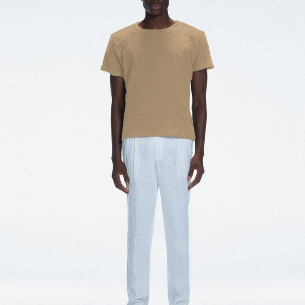 George Nude Cotton T-Shirt with Button Detail | Moeva | T-Shirt | Each week unveils new pieces—luxury swimwear, fluid resort silhouettes, and elevated summer-to-evening essentials designed to carry you from coastal escapes to city nights.