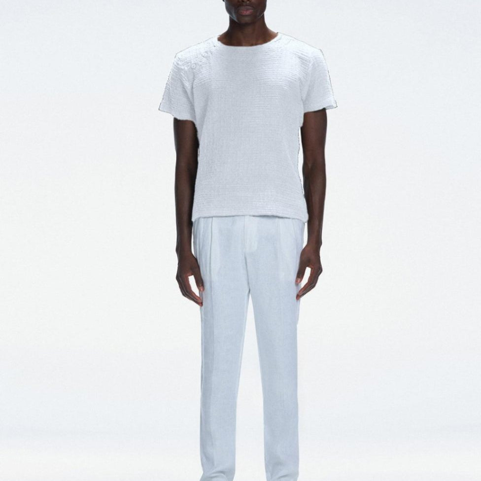 George White Cotton T-Shirt with Button Detail | Moeva | T-Shirt | Each week unveils new pieces—luxury swimwear, fluid resort silhouettes, and elevated summer-to-evening essentials designed to carry you from coastal escapes to city nights.