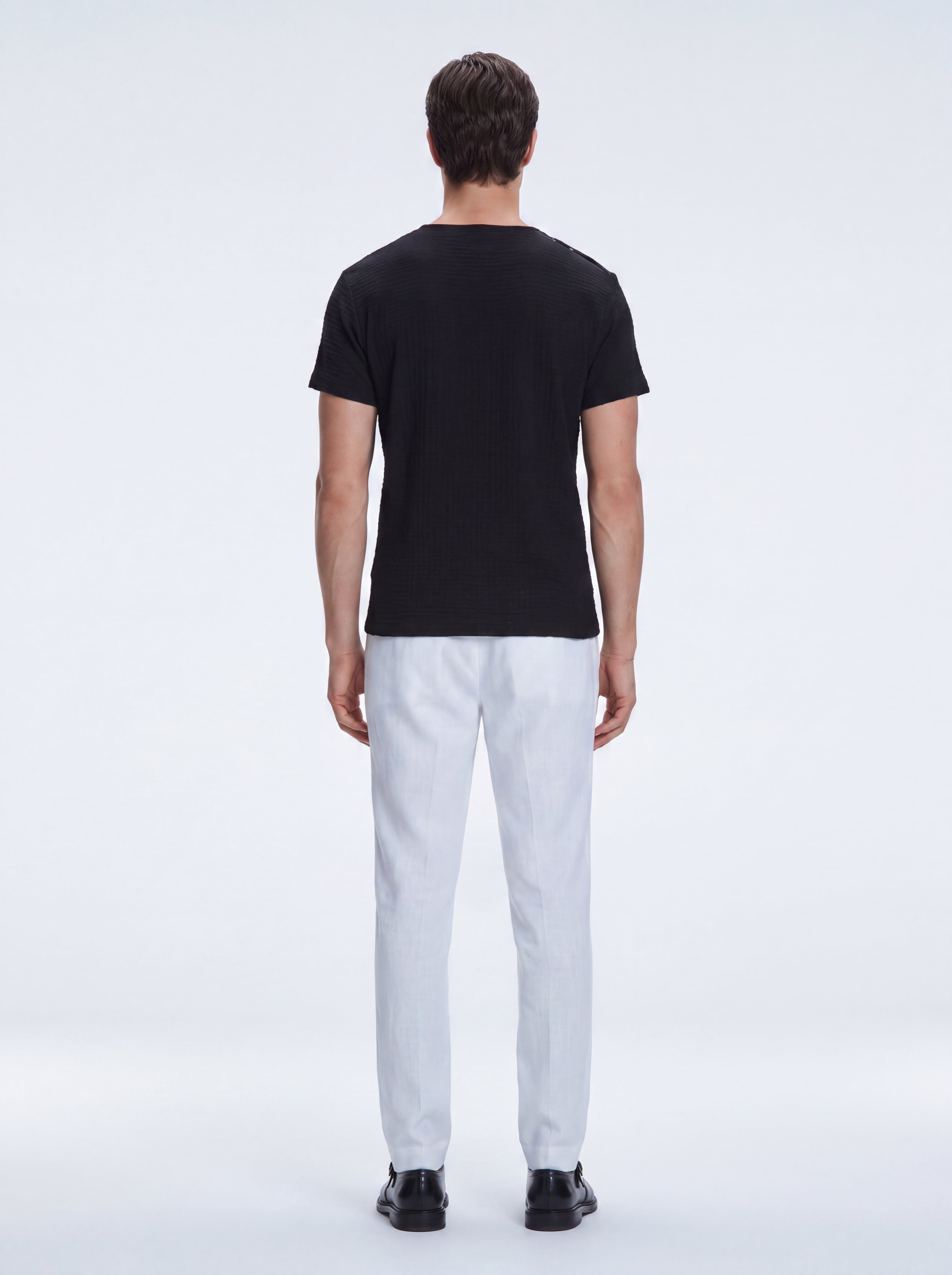 George Black Cotton T-Shirt with Button Detail