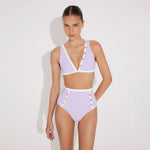 Greca Lilac/White V Neck Bikini Top | Moeva | Bikini Top | Each week unveils new pieces—luxury swimwear, fluid resort silhouettes, and elevated summer-to-evening essentials designed to carry you from coastal escapes to city nights.