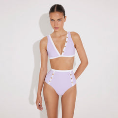 Greca Lilac/White V Neck Bikini Top | Moeva | Bikini Top | Each week unveils new pieces—luxury swimwear, fluid resort silhouettes, and elevated summer-to-evening essentials designed to carry you from coastal escapes to city nights.