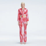 Greta Long Sleeve Tie Front Shirt and Freya High Waist Pants Red Optical Set