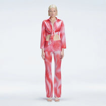 Greta Long Sleeve Tie Front Shirt and Freya High Waist Pants Red Optical Set | Moeva | | Each week unveils new pieces—luxury swimwear, fluid resort silhouettes, and elevated summer-to-evening essentials designed to carry you from coastal escapes to city nights.