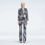 Greta Long Sleeve Tie Front Shirt and Freya High Waist Pants Black Optical Set