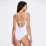 Grimaud Underwired Gold Button Detail White Swimsuit | Moeva | Swimsuit | Each week unveils new pieces—luxury swimwear, fluid resort silhouettes, and elevated summer-to-evening essentials designed to carry you from coastal escapes to city nights.