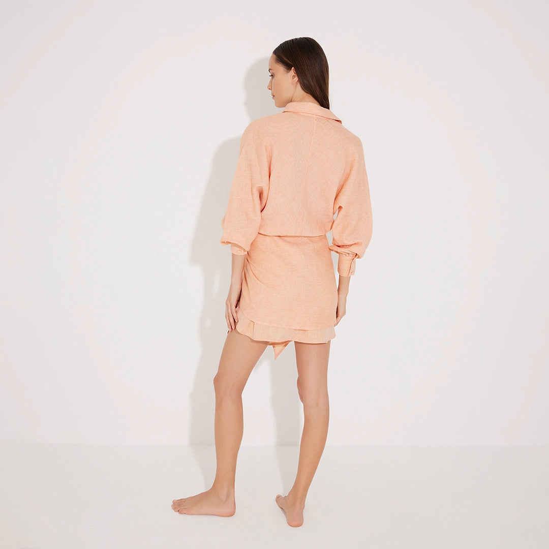 Guadalupe Orange Linen Shirt Dress with Tie-Front Detail | Moeva | Beachwear Dresses | Each week unveils new pieces—luxury swimwear, fluid resort silhouettes, and elevated summer-to-evening essentials designed to carry you from coastal escapes to city nights.
